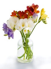 posy of multicolor freesia flowers close up