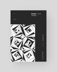 Abstract Placard, Poster, Flyer, Banner Design. Black and white illustration on vertical A4 format. Flat and geometric shapes. Decorative ornament backdrop.
