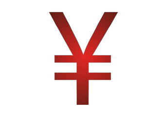 Símbolo de yen rojo en fondo blanco.