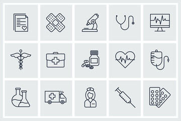 Set of Medicine and Health icon. Medical Assistance pack symbol template for graphic and web design collection logo vector illustration