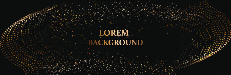 Gold wave with dots. Sparkle background. Luxury item.