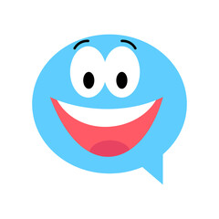 Speech bubble emoticon. Vector illustration flat style close up, laugh