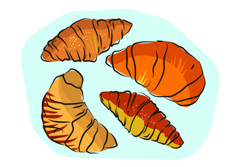Vector image of croissants on a plate. Line drawing in color.