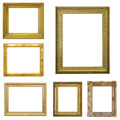 Set of golden frames for paintings, mirrors or photo isolated on white background