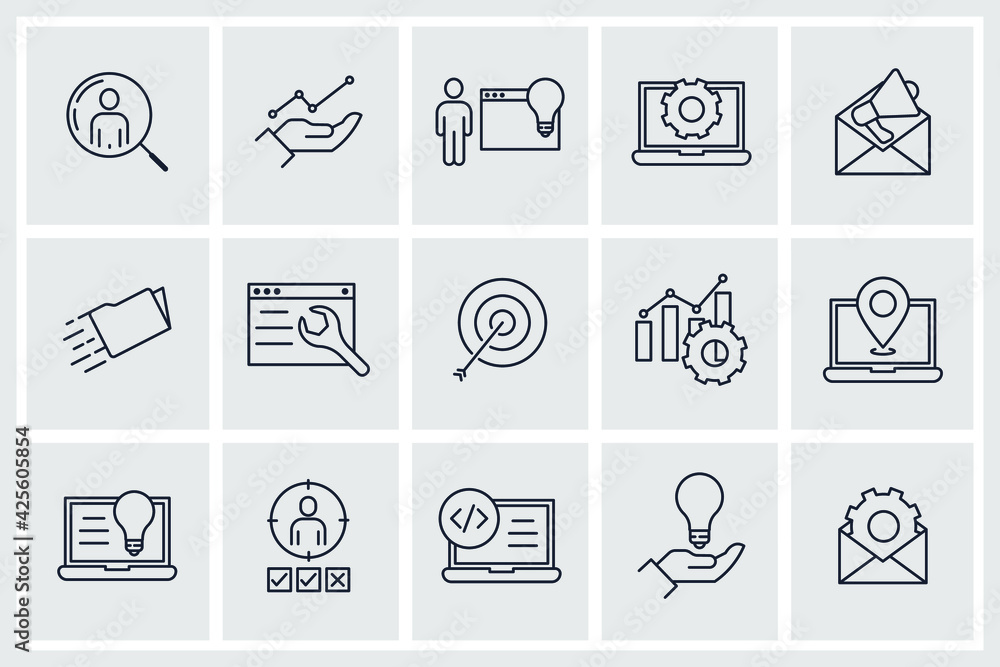 Poster set of seo icon. search engine optimization pack symbol template for graphic and web design collecti