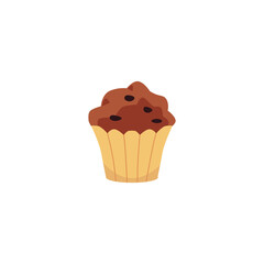 Muffin cake with chocolate chips icon, flat vector illustration isolated.
