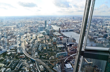LONDON, GREAT BRITAIN: Scenic aerial view of the City of London skyscrapers and cityscape from Shard observation deck