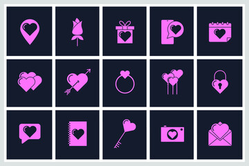 Set of valentine's day icon. include happy, romantic, heart, love symbol template for graphic and web design collection logo vector illustration