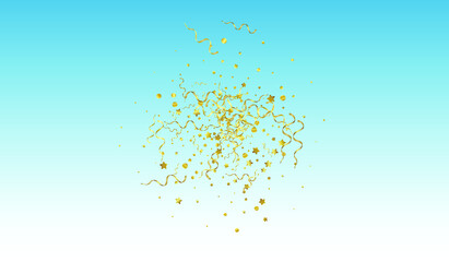 Golden Confetti Celebrate Vector Blue Background. Falling Streamer Template. Ribbon Happy Design. Gold Isolated Poster.