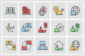 Set of Work from home Icon. business online job pack symbol template for graphic and web design collection logo vector illustration