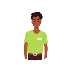 Smiling waiter or cafe worker, seller man flat vector illustration isolated.