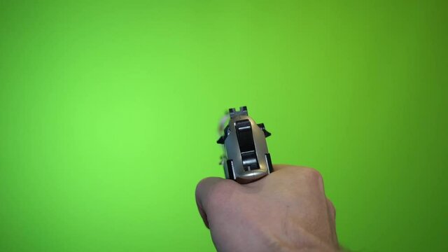 Firing handgun green screen chroma key first person view slow motion