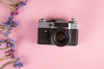 vintage camera with color flowers