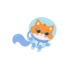 Cartoon astronaut cat in space suit - cute animal in uniform