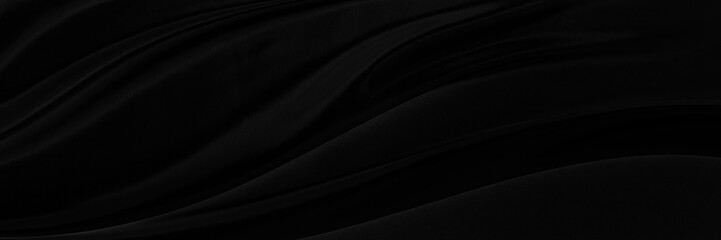 Fototapeta premium Black gray satin dark fabric texture luxurious shiny that is abstract silk cloth panorama background with patterns soft waves blur beautiful.