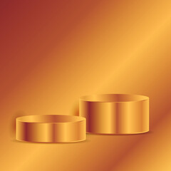 Golden empty pedestal illustration with the ring. Exhibition Podium for promotion brand. Tropical summer decor with blank mockup space. Luxury stand for design advertisement.