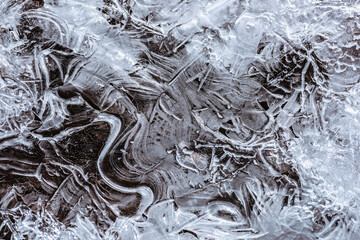 The texture of the thin ice on the water surface