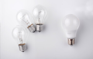 LED lamp with incandescent bulbs on the background. photography led lamp