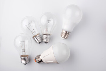 LED lamp with incandescent bulbs on the background. photography led lamp