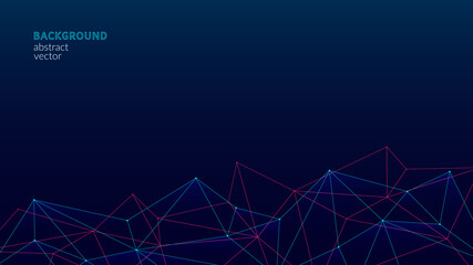 Vector abstract futuristic geometric background. In dark blue color, with a bright computer network. Polygon. Design templates for web, banners. Copyspace..