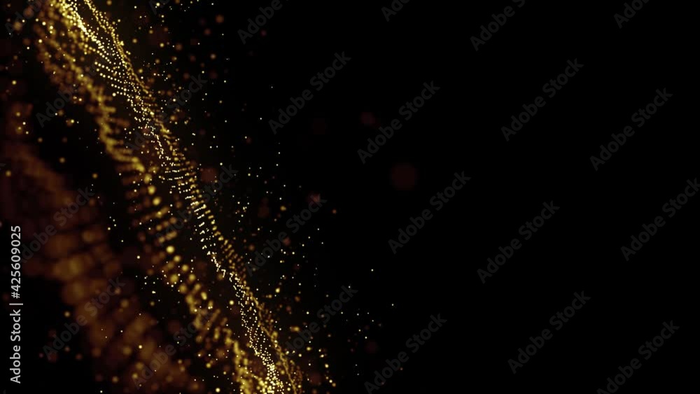Poster abstract glowing gold fractal particles background loop/ 4k animation of an abstract background with
