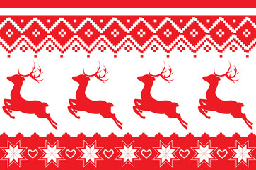 Fototapeta premium Red nordic pattern with deer