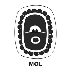 Vector icon with Glyph from Maya Haab calendar. Calendar month symbol Mol