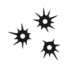 Bullet holes or gunshot holes in isolated vector icon
