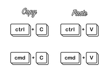 Ctrl C Cmd C and V shortcut keys for copy paste keyboard keys concept in vector icon - obrazy, fototapety, plakaty