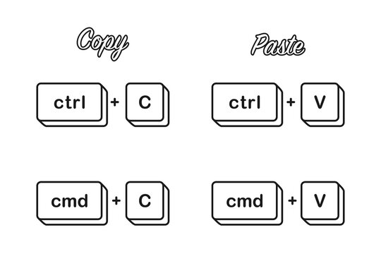 Ctrl C Cmd C and V shortcut keys for copy paste keyboard keys concept in vector icon