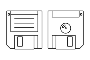 Floppy disk or diskette for data storage in vector outline icon