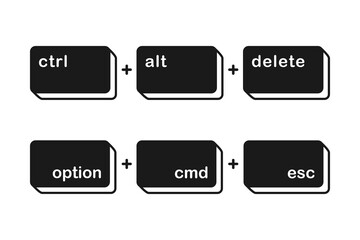 Ctrl alt delete and option cmd esc shortcut keys for force quit keyboard keys concept in vector icon