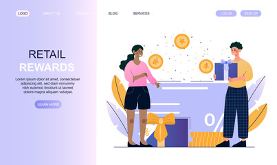 Male character hands over a present box as a retail reward.