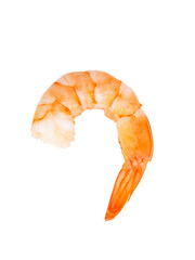 One peeled shrimp isolated on the white background