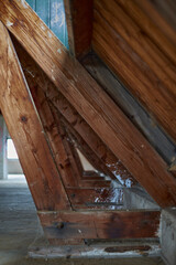 wooden construction of an roof of a old school