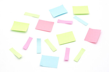 multicolored blank paper stickers of different colors on a white background