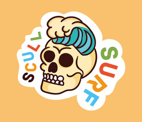 Colorful dead skull sticker with scull surf lettering