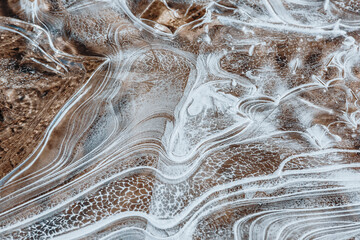 The texture of the thin ice on the water surface