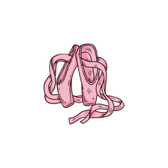 Ballet shoes or pointe shoes with ribbons, sketch vector illustration isolated.