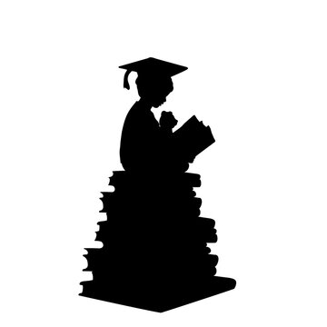 recommend clip art: Silhouette boy reading books with toy. Education training knowledge.