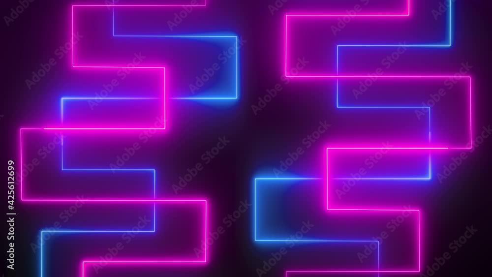Poster abstract vertical geometric glowing neon shape lines motion background loop. blue red pink violet sp