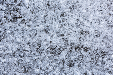 The texture of the thin ice on the water surface