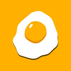 Fried beef eye egg on yellow background. Vector illustration.