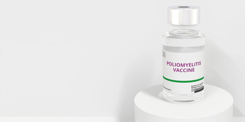 Medical vial with POLIOMYELITIS VACCINE text, 3D rendering
