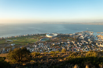 View from Signal Hill of the Cape Town Stadium just after sunset, Cape Town, South Africa