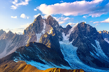 Mount Ushguli is the most beautiful mountain in Georgia view from a drone