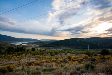Sunset over the mountains next to the town La Pobla de Segur.