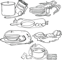 vector illustration of black food liner,groceries,sketch