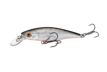 Wobbler with hooks for fishing as bait for fish, which is used for spinning. Fishing tackle for a fisherman.