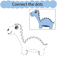 Set connect the dots and draw an dinosaur from a cartoon. Dino world. Educational game for children. Vector illustration
